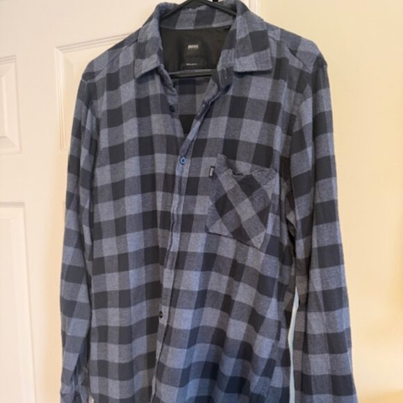 Hugo Boss Flannel Grey Checkered Button-Down - Picture 1 of 4